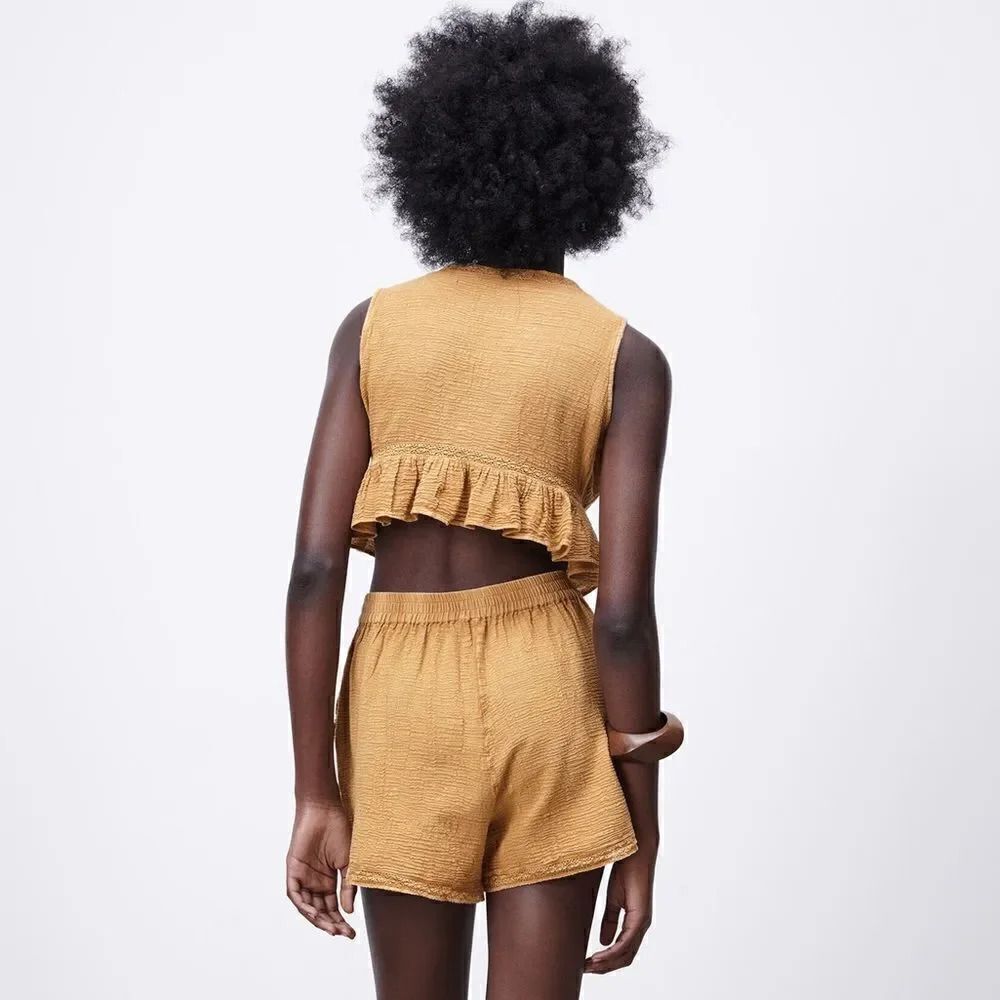 ZARA BOHO RUFFLED TOP AND COMFORT SHORTS - Picture 5 of 6